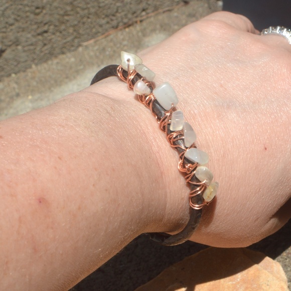 Genuine Moonstone Pure Copper Bangle Cuff Bracelet - Picture 4 of 8